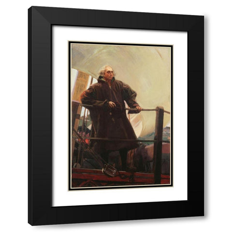 Christopher Columbus Leaving Palos Black Modern Wood Framed Art Print with Double Matting by Sorolla, Joaquin