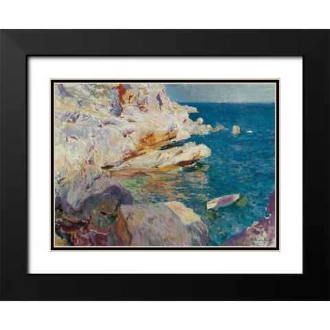 Rocks of Javea and the white boat Black Modern Wood Framed Art Print with Double Matting by Sorolla, Joaquin