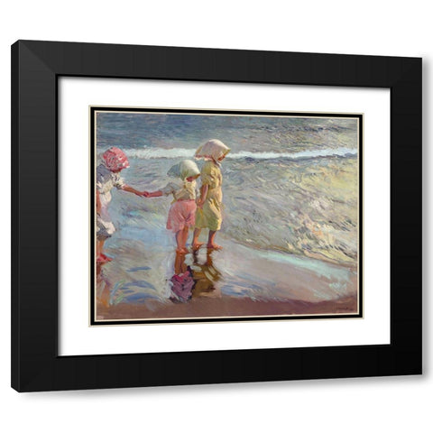 The three sisters on the beach Black Modern Wood Framed Art Print with Double Matting by Sorolla, Joaquin