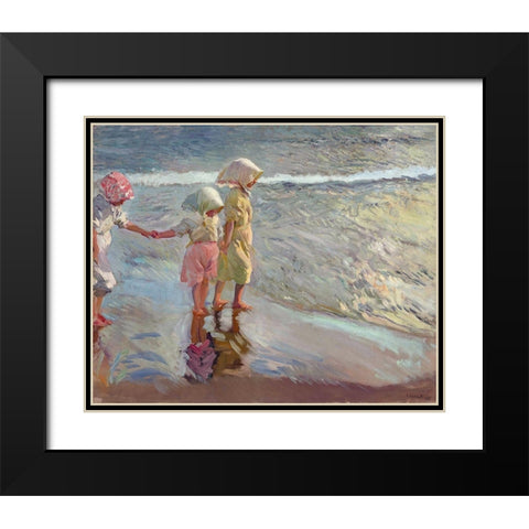 The three sisters on the beach Black Modern Wood Framed Art Print with Double Matting by Sorolla, Joaquin