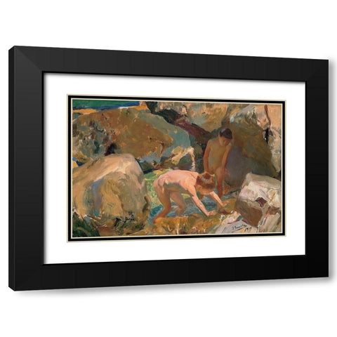 Children Looking For Shellfish Black Modern Wood Framed Art Print with Double Matting by Sorolla, Joaquin
