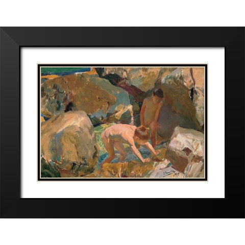 Children Looking For Shellfish Black Modern Wood Framed Art Print with Double Matting by Sorolla, Joaquin