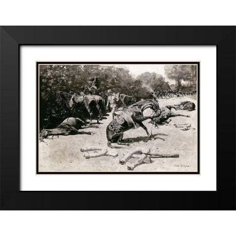 How the Horses Died for Their Country at Santiago Black Modern Wood Framed Art Print with Double Matting by Remington, Frederic