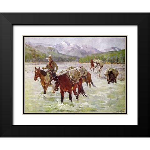 An Easy Fording Black Modern Wood Framed Art Print with Double Matting by Rungius, Carl