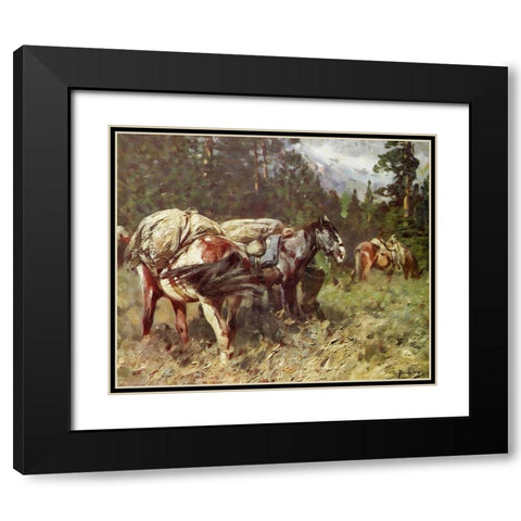 Delay on the trail Black Modern Wood Framed Art Print with Double Matting by Rungius, Carl
