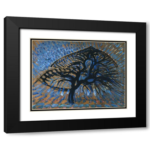 Apple Tree-Pointillist Version Black Modern Wood Framed Art Print with Double Matting by Mondrian, Piet