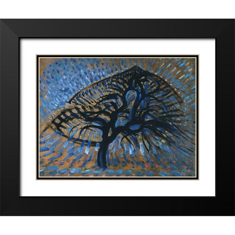 Apple Tree-Pointillist Version Black Modern Wood Framed Art Print with Double Matting by Mondrian, Piet