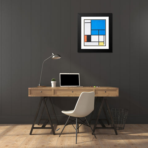 Composition with Large Blue Plane-Red-Black-Yellow-and Gray Black Modern Wood Framed Art Print with Double Matting by Mondrian, Piet
