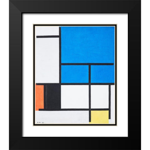 Composition with Large Blue Plane-Red-Black-Yellow-and Gray Black Modern Wood Framed Art Print with Double Matting by Mondrian, Piet