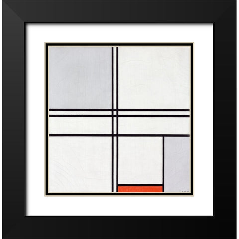 Composition No. 1 Gray-Red Black Modern Wood Framed Art Print with Double Matting by Mondrian, Piet