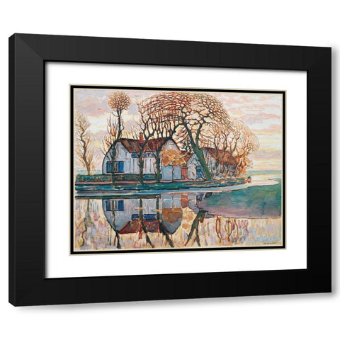 Farm near Duivendrecht Black Modern Wood Framed Art Print with Double Matting by Mondrian, Piet