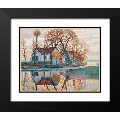 Farm near Duivendrecht Black Modern Wood Framed Art Print with Double Matting by Mondrian, Piet