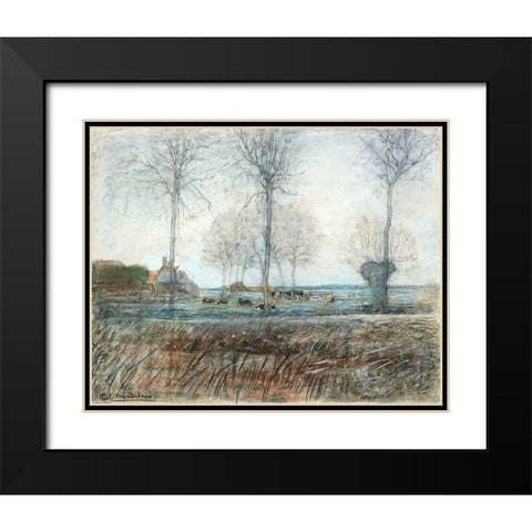 Farm Setting-Three Tall Trees in the Foreground Black Modern Wood Framed Art Print with Double Matting by Mondrian, Piet