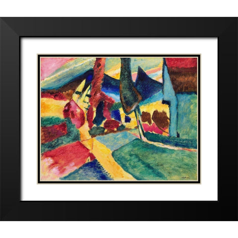 Landscape with Two Poplars 1912 Black Modern Wood Framed Art Print with Double Matting by Kandinsky, Wassily