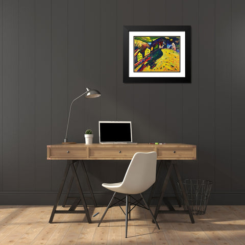 Houses at Murnau 1909 Black Modern Wood Framed Art Print with Double Matting by Kandinsky, Wassily