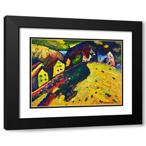 Houses at Murnau 1909 Black Modern Wood Framed Art Print with Double Matting by Kandinsky, Wassily
