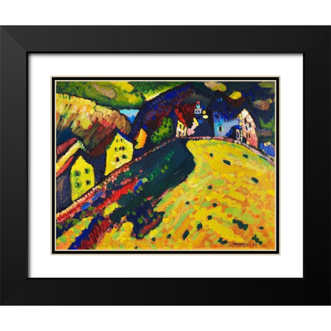 Houses at Murnau 1909 Black Modern Wood Framed Art Print with Double Matting by Kandinsky, Wassily