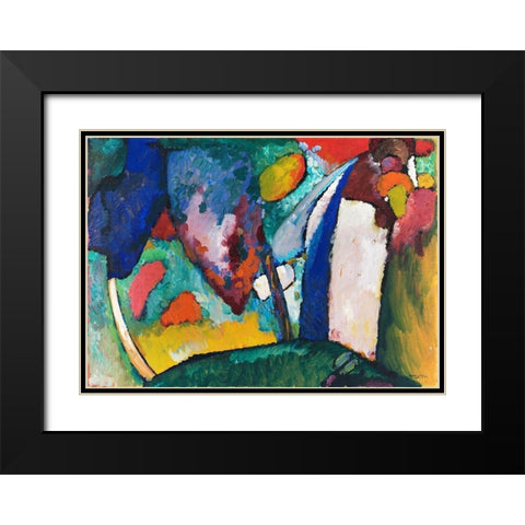 The Waterfall 1909 Black Modern Wood Framed Art Print with Double Matting by Kandinsky, Wassily