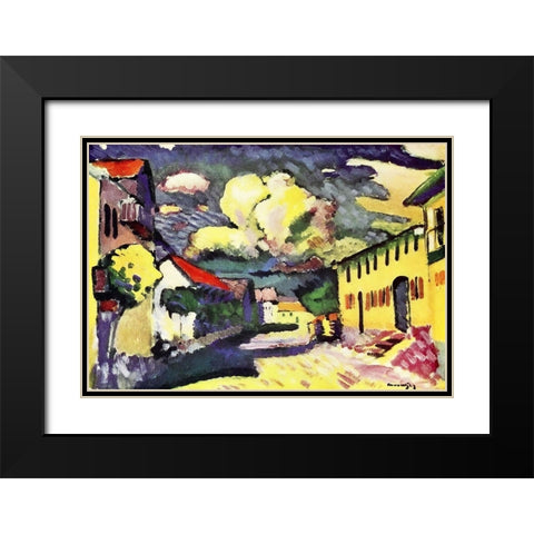 Village Street Black Modern Wood Framed Art Print with Double Matting by Kandinsky, Wassily