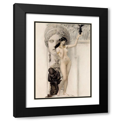Allegory of Sculpture Black Modern Wood Framed Art Print with Double Matting by Klimt, Gustav