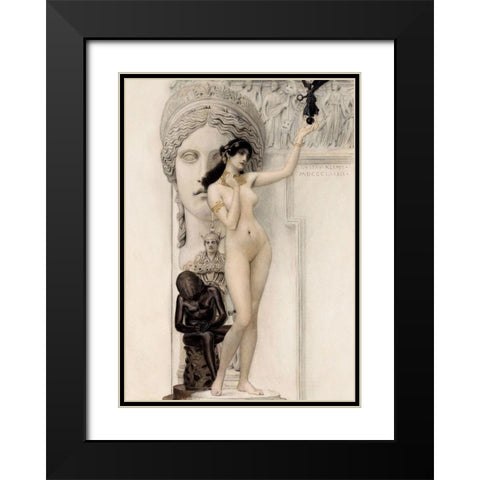 Allegory of Sculpture Black Modern Wood Framed Art Print with Double Matting by Klimt, Gustav