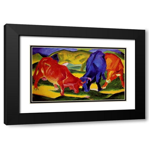Cows Black Modern Wood Framed Art Print with Double Matting by Marc, Franz