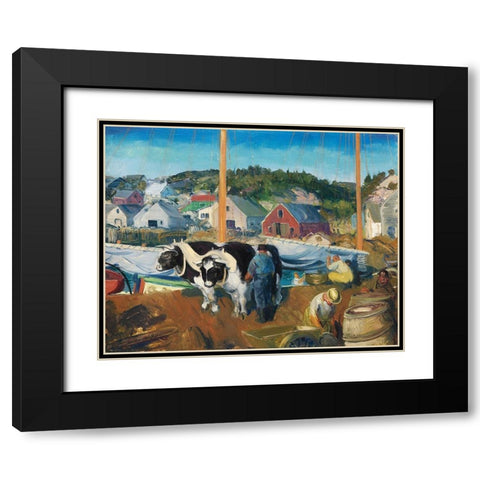 Ox Team-Wharf at Matinicus Black Modern Wood Framed Art Print with Double Matting by Bellows, George