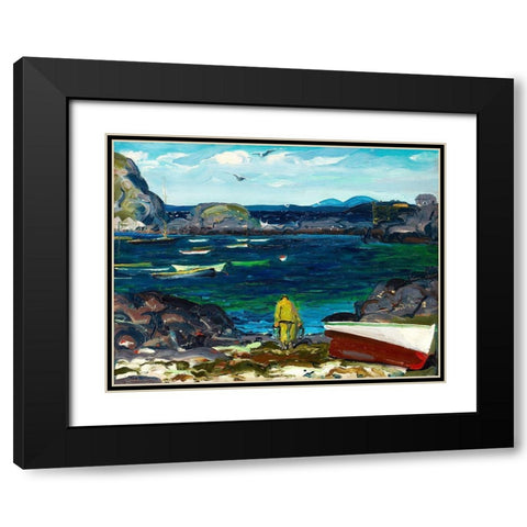 The Harbor-Monhegan Coast-Maine Black Modern Wood Framed Art Print with Double Matting by Bellows, George