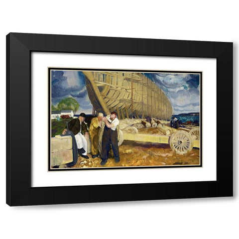Builders of Ships Black Modern Wood Framed Art Print with Double Matting by Bellows, George