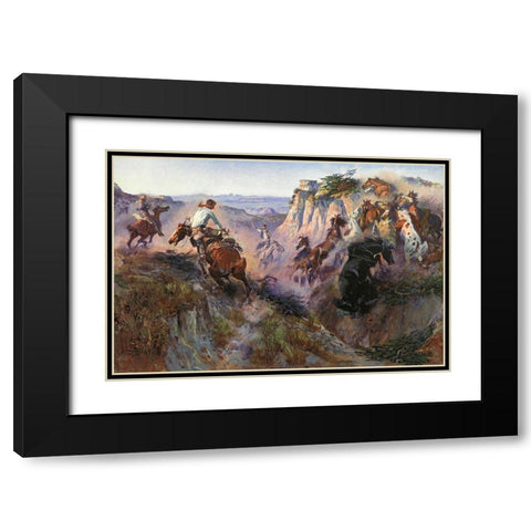 Wild Horse Hunters Black Modern Wood Framed Art Print with Double Matting by Russell, Charles Marion