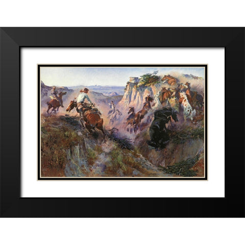 Wild Horse Hunters Black Modern Wood Framed Art Print with Double Matting by Russell, Charles Marion
