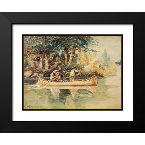 Caught Napping Black Modern Wood Framed Art Print with Double Matting by Russell, Charles Marion