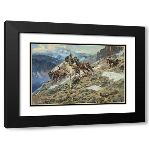 Crippled but Still Coming Black Modern Wood Framed Art Print with Double Matting by Russell, Charles Marion