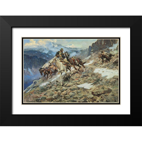 Crippled but Still Coming Black Modern Wood Framed Art Print with Double Matting by Russell, Charles Marion
