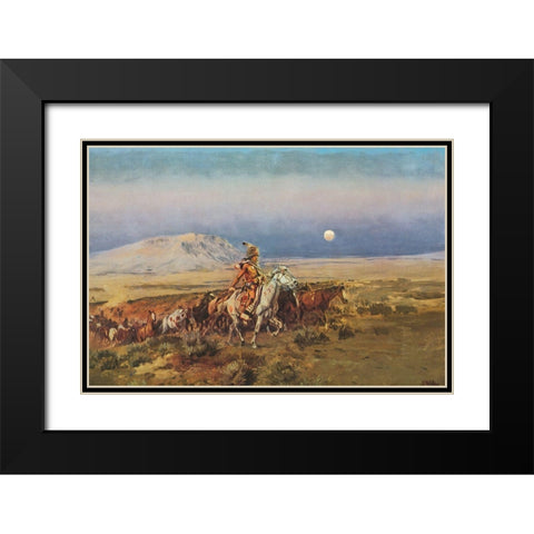 Horse Thieves Black Modern Wood Framed Art Print with Double Matting by Russell, Charles Marion