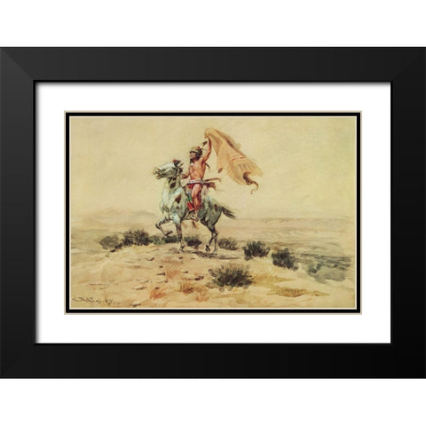 Indian Signaling Black Modern Wood Framed Art Print with Double Matting by Russell, Charles Marion