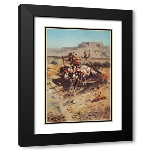 Indians on Horseback Black Modern Wood Framed Art Print with Double Matting by Russell, Charles Marion