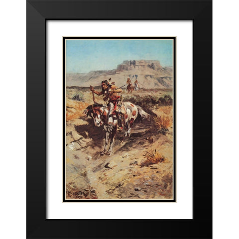 Indians on Horseback Black Modern Wood Framed Art Print with Double Matting by Russell, Charles Marion