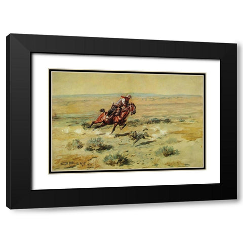 Roping a Wolf Black Modern Wood Framed Art Print with Double Matting by Russell, Charles Marion