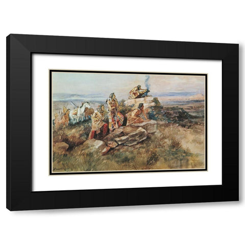 Smoke Signal Black Modern Wood Framed Art Print with Double Matting by Russell, Charles Marion
