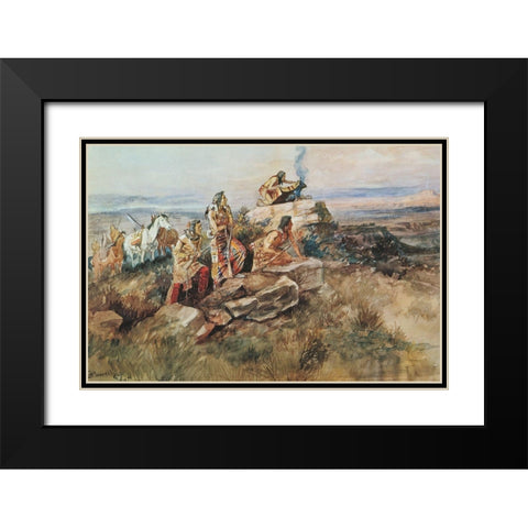 Smoke Signal Black Modern Wood Framed Art Print with Double Matting by Russell, Charles Marion
