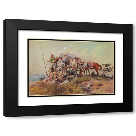 Watching for the Smoke Signal Black Modern Wood Framed Art Print with Double Matting by Russell, Charles Marion