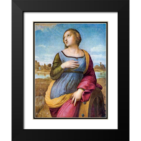 Saint Catherine of Alexandria Black Modern Wood Framed Art Print with Double Matting by Raphael