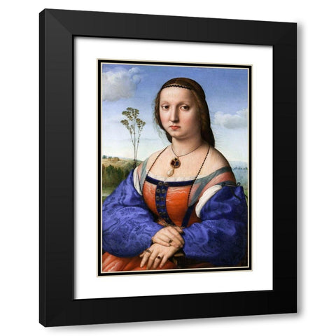 Portrait of Maddalena Strozzi Doni Black Modern Wood Framed Art Print with Double Matting by Raphael