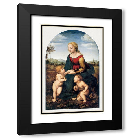 The Virgin and Child with Saint John the Baptist Black Modern Wood Framed Art Print with Double Matting by Raphael