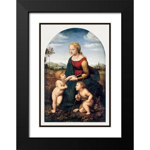 The Virgin and Child with Saint John the Baptist Black Modern Wood Framed Art Print with Double Matting by Raphael