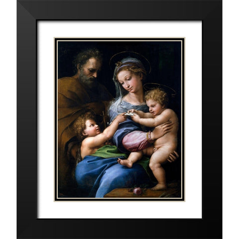 Madonna of the Rose Black Modern Wood Framed Art Print with Double Matting by Raphael