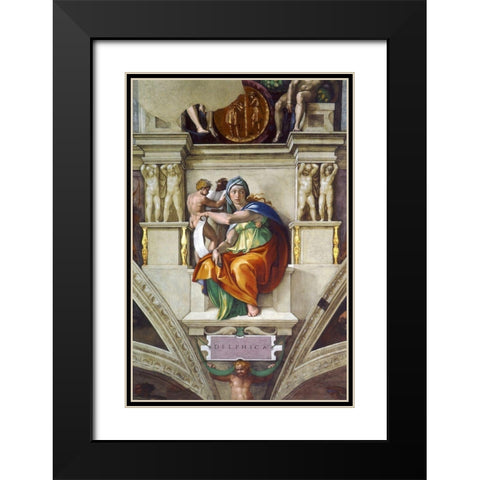 Delphic Sibyl Black Modern Wood Framed Art Print with Double Matting by Michelangelo