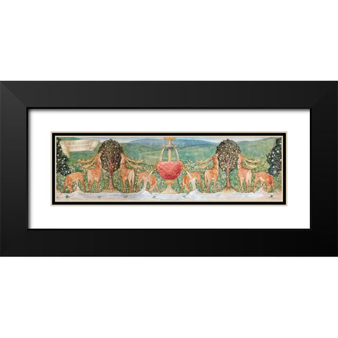 Deer by a Fountain Black Modern Wood Framed Art Print with Double Matting by Burneâ€“Jones, Edward