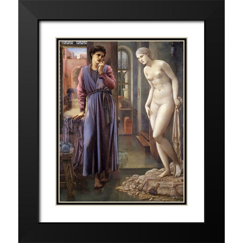 Pygmalion and the Image-The Hand Refrains Black Modern Wood Framed Art Print with Double Matting by Burneâ€“Jones, Edward